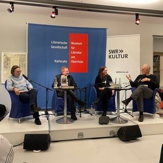 Daniela Strigl, Carsten Otte, Beate Tröger und Hubert Winkels im PrinzMaxPalais Karlsruhe