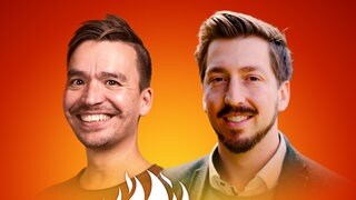 Douglas Yacek und Bob Blume auf dem Podcast-Cover von "Die Schule brennt – Mit Bob Blume"
