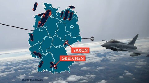 Luftbetankung der Bundeswehr. Das sind die verschiedenen Betankungszonen über Deutschland. Sie dürfen von der Bundeswehr und allen NATO-Partnern für Luftbetankung genutzt werden. (Quelle: Bundeswehr)