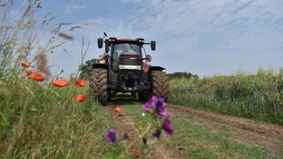 Ein Traktor fährt über ein Feld in Baden-Württemberg.