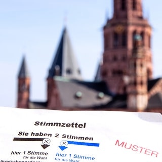 Ein Wahlzettel zur Landtagswahl 2026 mit dem Mainzer Dom im Hintergrund - Hier sind die Ergebnisse der Mainzer Wahlkreise I, II,III bei der Landtagswahl 2026 zu finden. 