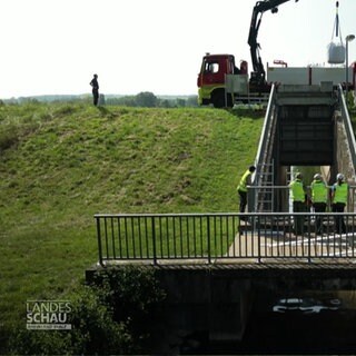 Gut bei Niedrigwasser: Arbeiten am Hochwasserpolder