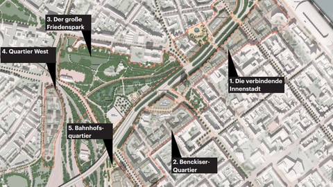 Im Bauausschuss des Stadtrats Ludwigshafen wird der Rahmenplan Helmut-Kohl-Allee vorgestellt. Fünf neue Wohnviertel sollen entstehen.