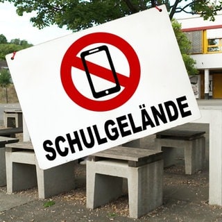 Schulgeländer mit Handyverbotsschild