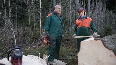 Karl und Sebastian arbeiten im Wald