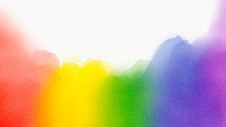 Regenbogen-Wasserfarben auf weißem Grund.