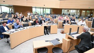 Thomas Strobl (CDU, r), Innenminister von Baden-Württemberg, beantwortet Fragen im Landtag als Zeuge beim Untersuchungsausschuss zur Polizei-Affäre.