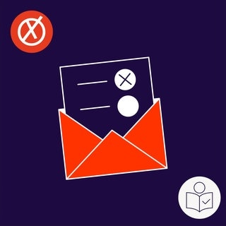 Ein Stimm·zettel steckt in einem Brief. Es ist Symbol für die Brief·wahl. Rechts das SWR Logo für Leichte Sprache.