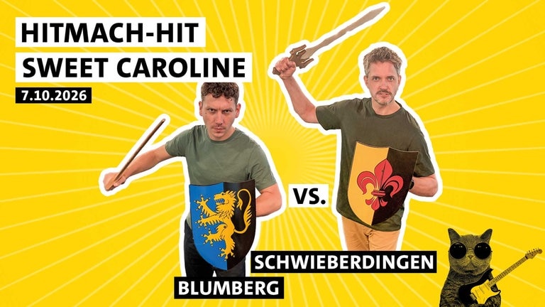 Julian Hammerstein und Benedict Walesch kämpfen um den Sieg beim HITmach-Duell am 7. Oktober 2026 in Blumberg und Schwieberdingen zur SWR1 BW Hitparade