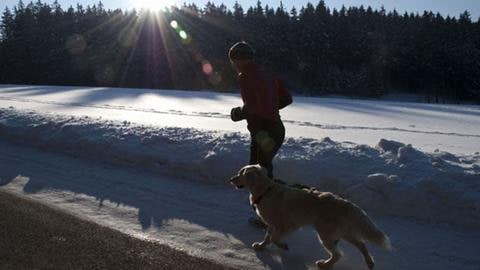 Karl joggt mit Willy durch den verschneiten Schwarzwald