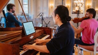 Linos Piano Trio bei Aufnahmen im Kammermusiksaal, Schloss Bruchsal