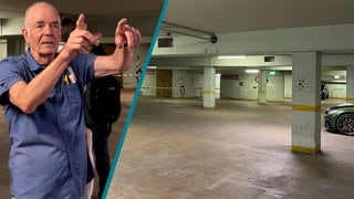Zusammenschnitt: Links Bild von Eberhard Frasch, rechts Garage in Tübingen. 
