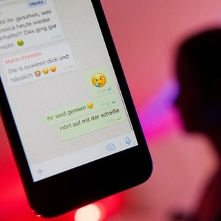 Ein WhatsApp-Chatverlauf zeigt beleidigende Nachrichten, wie sie typisch für Cybermobbing sind.