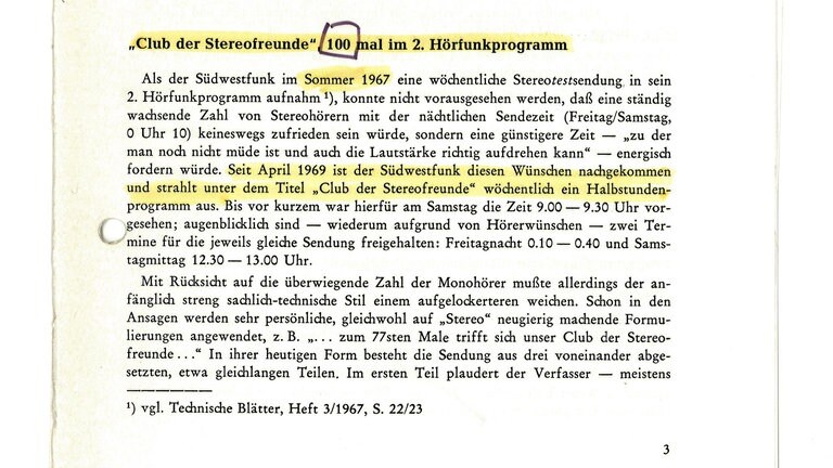K. H. Baer: "Club der Stereofreunde" 100 mal im 2. Hörfunkprogramm. In: Technische Blätter, 11971, S. 3f.