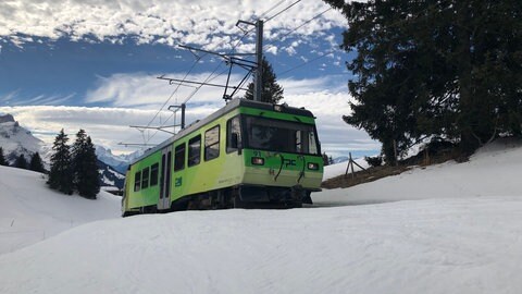 Auf dem zweiten Zahnstangenabschnitt zwischen Villars und Col de Bretaye.