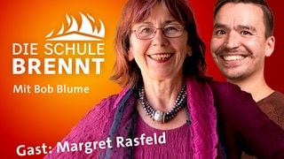 Margret Rasfeld und Bob Blume auf dem Podcast-Cover von "Die Schule brennt – der Bildungspodcast mit Bob Blume"