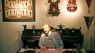 Präsident Joan Gamper an seinem Schreibtisch - historische Nachbildung des Gründungsmitglieds im Museum des FC Barcelona
