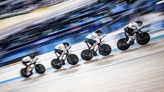 Mieke Kröger, Lisa Klein, Laura Süßemilch und Franziska Brauße bei der Bahnrad-EM 2026 in Konya.