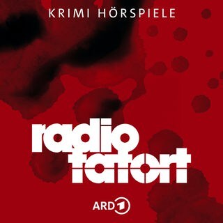 Auf rotem Grund mit dunklen Blutspuren steht weiß der Schriftzug "radio tatort".