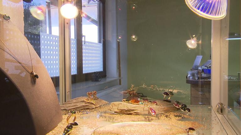 Schmuck liegt in einer Vitrine