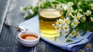 Kamille mit Tinktur im Glas
