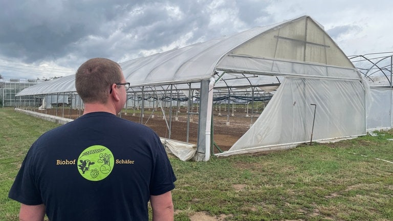 Von Schäfers acht Foliengewächshäusern sind sechs bei dem Unwetter zumindest teilweise zerstört worden. Sein finanzieller Schaden liege schätzungsweise zwischen 100.000 bis 120.000 Euro, so Schäfer.