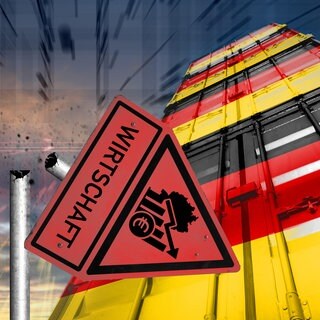 FOTOMONTAGE, Ein zerstörtes Schild mit der Aufschrift Wirtschaft steht symbolisch für die fragile ökonomische Lage, Strukturprobleme und das Abrutschen zentraler Wirtschaftssektoren in Deutschland.  Ölpreise und Aktienindex im Wanken, steigende Verbraucherpreise, höhere Staatsverschuldung, schlechte Wirtschaftslage: Was das für uns bedeutet, weiß der Ökonom Prof. Peter Bofinger. Er ist zu Gast in SWR1 Leute.