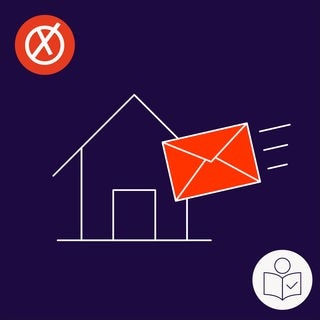 Ein Brief fliegt in ein Haus. Der Brief ist Symbol für die Wahl·benachrichtigung. Die Wahl·benachrichtigung sagt: Sie dürfen wählen. Rechts das SWR Logo für Leichte Sprache.