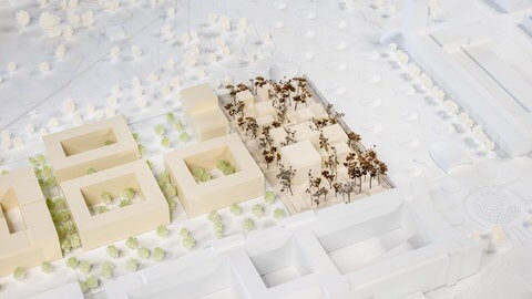 Gebäude und Park kennzeichnen das Modell für das A3-Areal.
