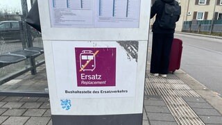 Bushaltestelle für den Schienenersatzverkehr am Bahnhof Landau: Weil Dachse einen Bahndamm untertunnelt haben, ist die Zugstrecke Landau-Winden gesperrt