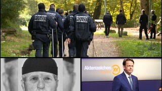 Collage aus drei Motiven: Polizisten suchen in Maulburg nach dem Fund einer Baby-Leiche nach Spuren an einem Spielplatz, Ein Phantombild nach einer Entführung auf einem Supermarkt-Parkplatz in Tübingen und Moderator Rudi Cerne steht im Studio von "Aktenzeichen XY"