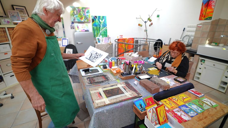 Im Atelier von Ute van Erdewyk und ihrem Mann Arno Benner