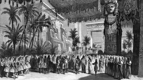 Bühnenbild zu Verdis Aida aus der Oper Paris von 1880.