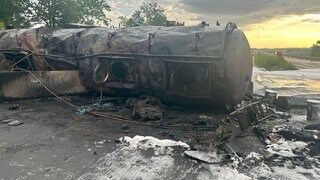 ausgebrannter Lkw bei Sulz auf A81