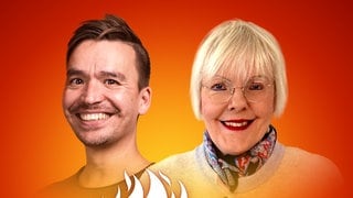Silvia-Iris Beutel und Bob Blume auf dem Podcast-Cover von "Die Schule brennt – der Bildungspodcast mit Bob Blume"