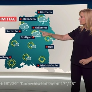 Claudia Kleinert vor Wetterkarte