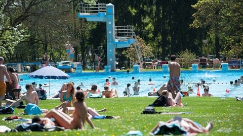 Liegewiese und Schwimmbecken in Freibad Stuttgart