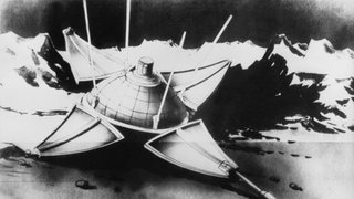 Die sowjetische Nachrichtenagentur Tass veröffentlichte am 5. Februar 1966 diese Zeichnung der zwei Tage zuvor weich auf dem Mond gelandeten Sonde Luna 9