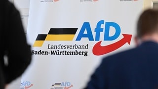 Emil Sänze, der Co-Landesvorsitznde der AfD Baden-Württemberg, betritt beim Landesparteitag der AfD den Raum für eine Pressekonferenz.