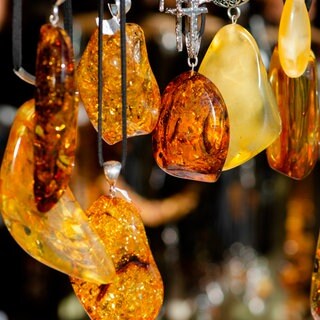 Amber necklace. Amber of different colors and sizes. Symbolfoto.