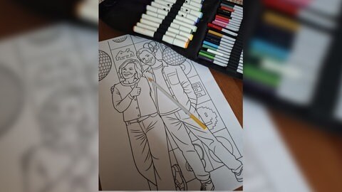 Ausmalbild mit bunten Stiften