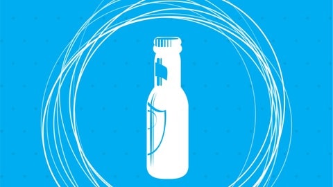 Grafik: weiße Bierflasche auf blauem Hintergrund mit weißen Kreisen: Lange galten absolute Abstinenz und Verhaltenstherapie als einzige Wege aus der Alkoholsucht. Hilfreicher sind für viele Menschen aber Ansätze wie "kontrolliertes Trinken" oder Medikamente gegen Rückfälle.