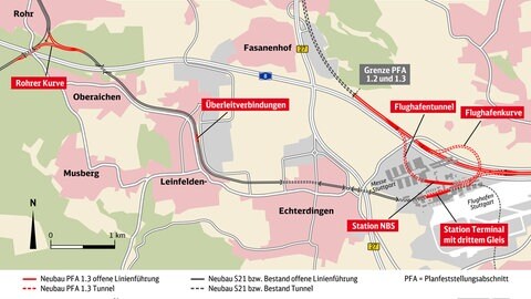 Die Variante "drittes Gleis" für den Filderbahnhof