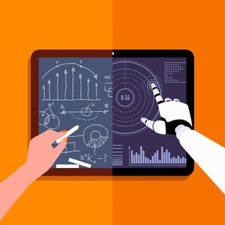 Geteilter Bildschirm mit manueller Tafel links und KI rechts: Künstliche Intelligenz kann Aufgaben auf Schul- und Hochschulniveau lösen und hat sogar einen mathematischen Beweis geführt, an dem sichWissenschaftler die Zähne ausgebissen haben.