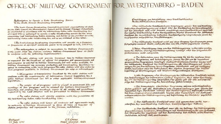 Die Urkunde der Militärregierung aus dem Jahr 1949
