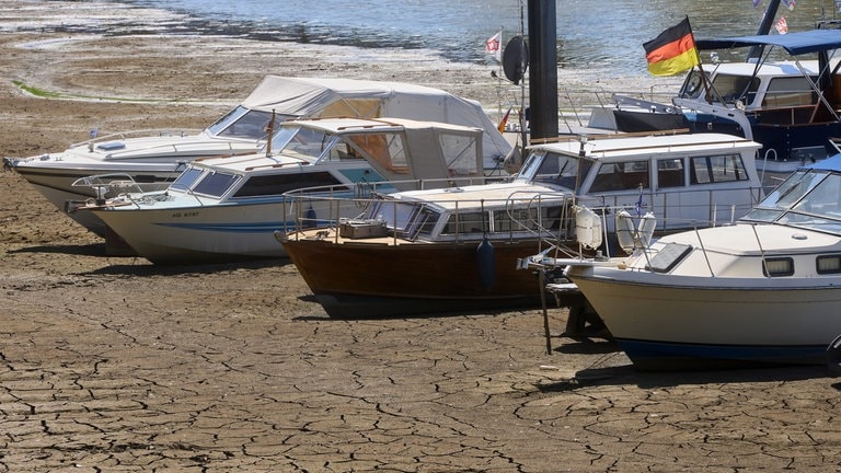 Die Boote in der Rhein-Marina im Koblenzer Stadtteil Ehrenbreitstein liegen auf dem Trockenen.