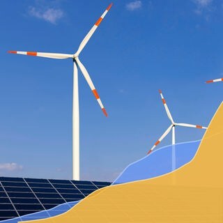 Windräder und Solaranlagen vor blauem Himmel (Symbolbild) - Die Windkraft-Ziele für 2025 wurden in Rheinland-Pfalz verfehlt.
