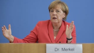 Bundeskanzlerin Angela Merkel (CDU) am 31.8.2015 in Berlin. Auf der Pressekonferenz zu aktuellen Themen der Innen- und Außenpolitik fällt das Zitat "Wir schaffen das." Es bezieht sich auf die Aufgaben, die die Vielzahl der Flüchtlinge mit sich bringt.