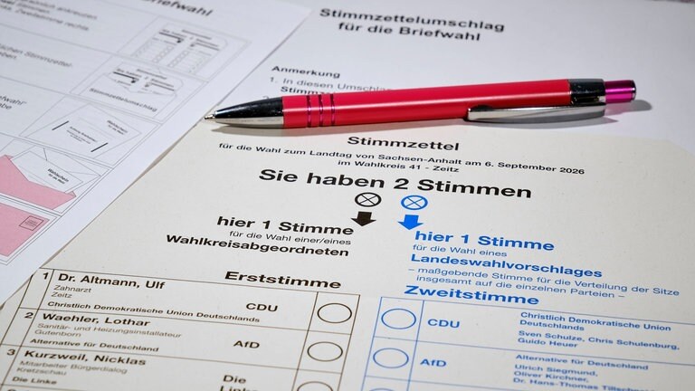 Stimmzettel zur Landtagswahl Sachsen-Anhalt 2026 