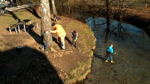 Drei Jungs sammeln einmal in der Woche Müll in Blaubeuren-Gerhausen. Müllzangen und Eimer hat der städtische Bauhof gespendet. 
